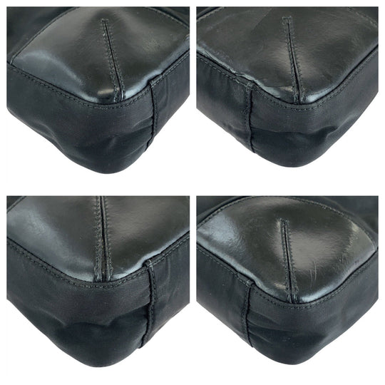 PRADA Tote Bag Nylon BlackSilverMetal Tote Bag Shoulder Bag Test Triangle With logo Women Used Authentic