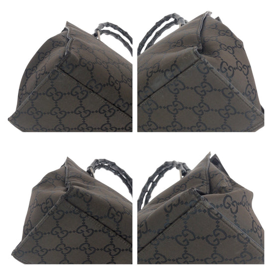 GUCCI Tote Bag 002 1010 2852 Nylon Brown Silver Metal Tote Bag handbag Bamboo GG pattern Women Used Authentic