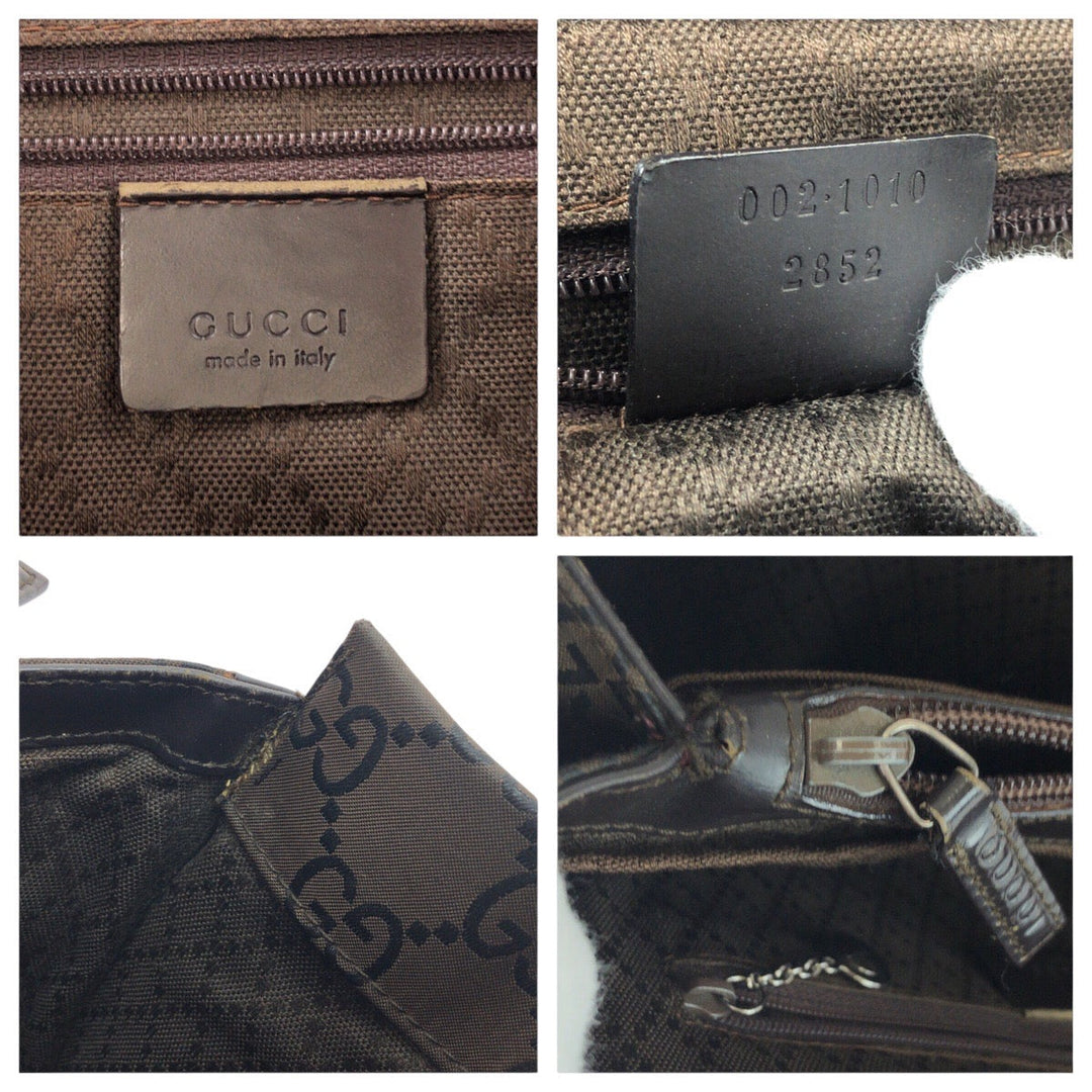 GUCCI Tote Bag 002 1010 2852 Nylon Brown Silver Metal Tote Bag handbag Bamboo GG pattern Women Used Authentic