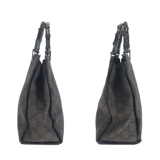 GUCCI Tote Bag 002 1010 2852 Nylon Brown Silver Metal Tote Bag handbag Bamboo GG pattern Women Used Authentic