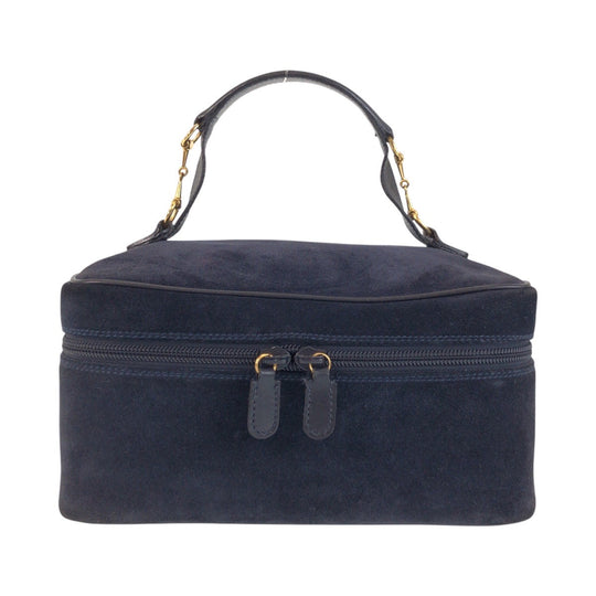 GUCCI Handbag 032 1705 0140 Suede Navy Gold Metal Handbag vanity bag Horsebit Women Used Authentic