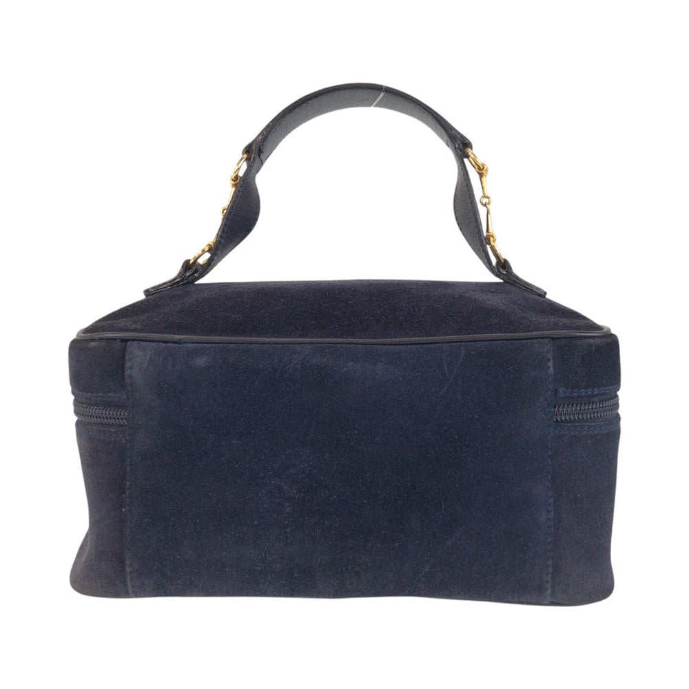 GUCCI Handbag 032 1705 0140 Suede Navy Gold Metal Handbag vanity bag Horsebit Women Used Authentic