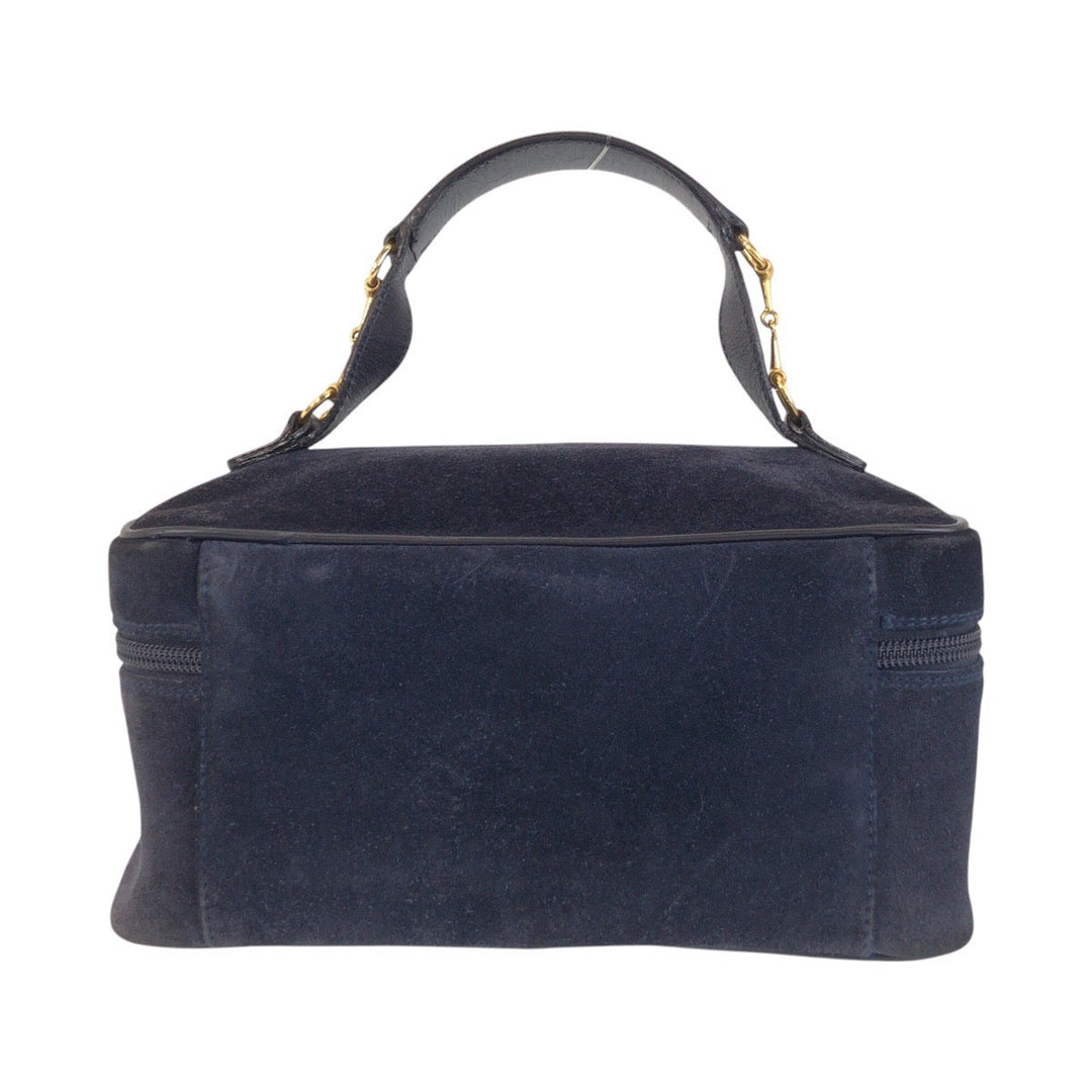 GUCCI Handbag 032 1705 0140 Suede Navy Gold Metal Handbag vanity bag Horsebit Women Used Authentic