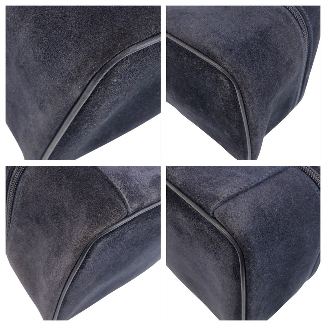 GUCCI Handbag 032 1705 0140 Suede Navy Gold Metal Handbag vanity bag Horsebit Women Used Authentic
