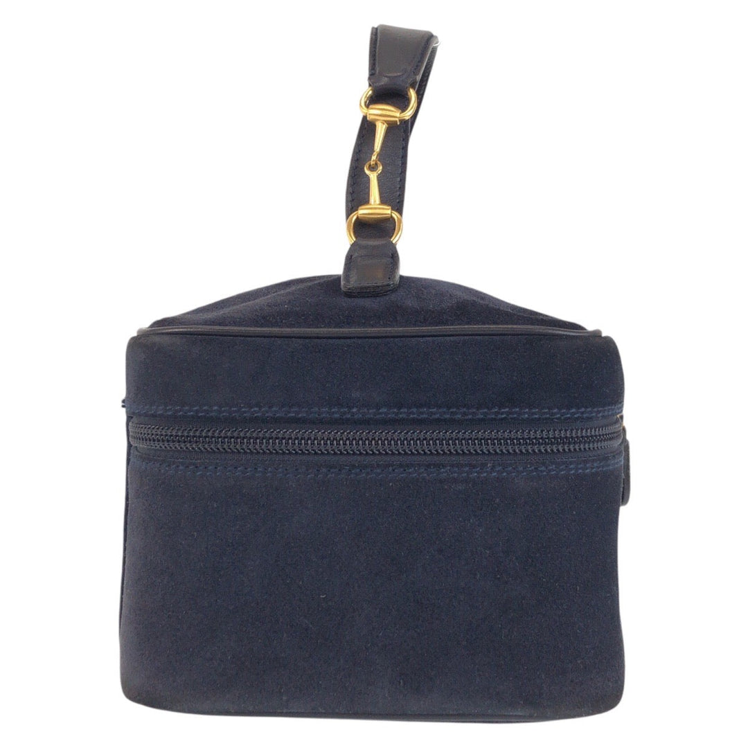 GUCCI Handbag 032 1705 0140 Suede Navy Gold Metal Handbag vanity bag Horsebit Women Used Authentic