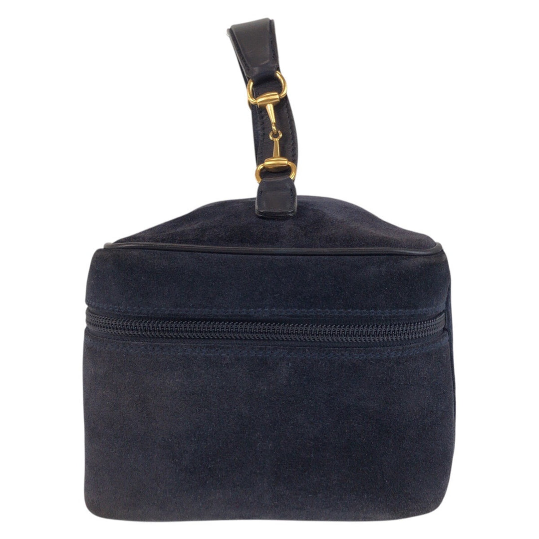 GUCCI Handbag 032 1705 0140 Suede Navy Gold Metal Handbag vanity bag Horsebit Women Used Authentic