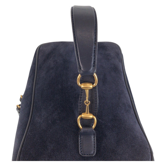 GUCCI Handbag 032 1705 0140 Suede Navy Gold Metal Handbag vanity bag Horsebit Women Used Authentic