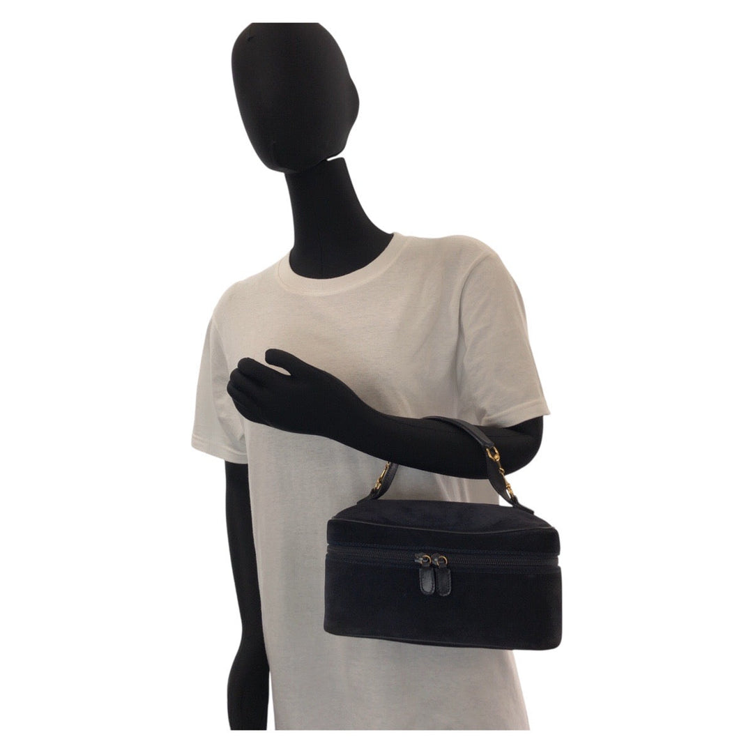 GUCCI Handbag 032 1705 0140 Suede Navy Gold Metal Handbag vanity bag Horsebit Women Used Authentic