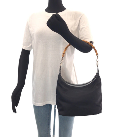 GUCCI Shoulder Bag 000 2855 0531 5 Canvas, Leather Black SilverMetal Shoulder Bag Hobo Bamboo Women Used Authentic