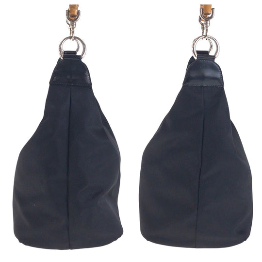 GUCCI Shoulder Bag 000 2855 0531 5 Canvas, Leather Black SilverMetal Shoulder Bag Hobo Bamboo Women Used Authentic