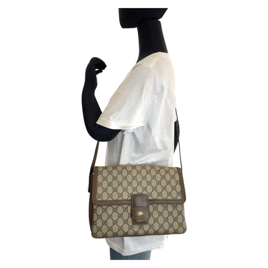 GUCCI Shoulder Bag 14 01 4084 GG Supreme canvas, leather Brown Gold Metal Crossbody Shoulder Bag Old Gucci Women Used Authentic
