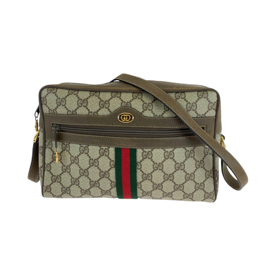 GUCCI Shoulder Bag 98 02 005 GG Supreme Canvas Beige Brown Gold Metal Shoulder Bag pochette Sherry Line Old Gucci Women Used Authentic