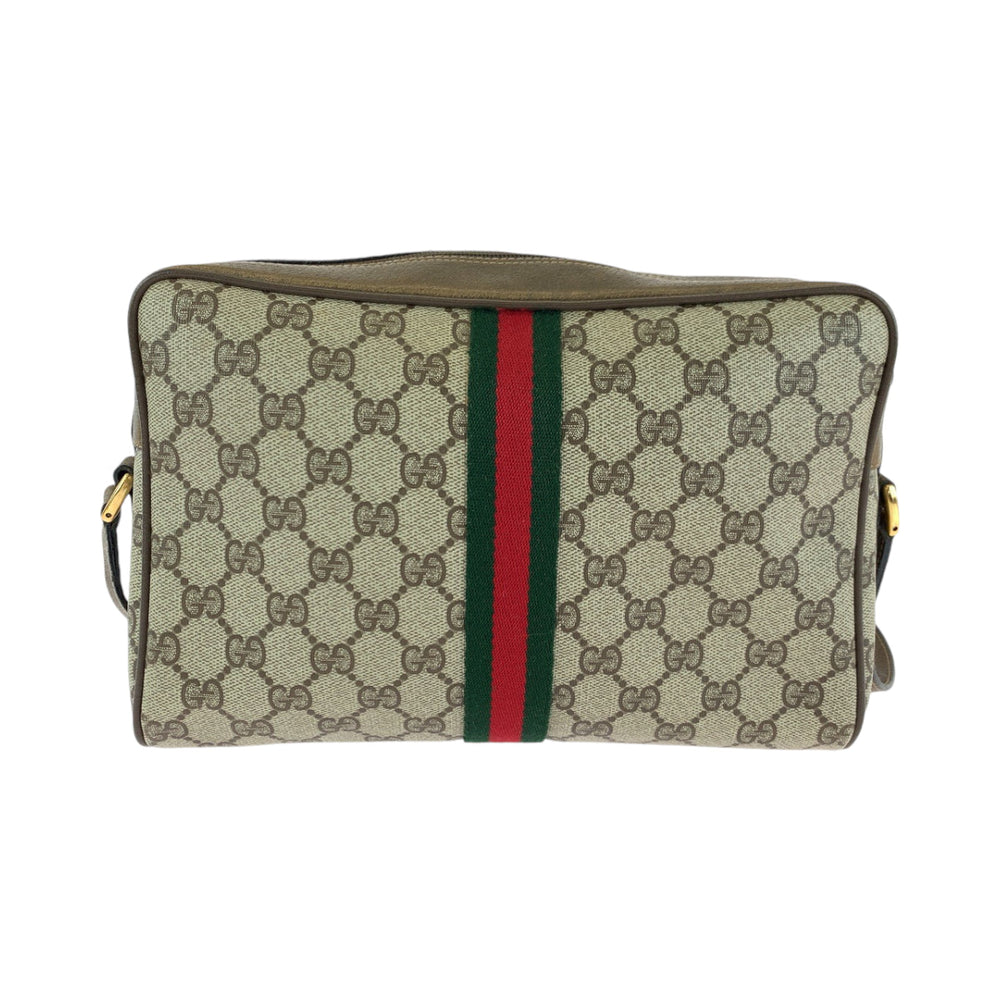GUCCI Shoulder Bag 98 02 005 GG Supreme Canvas Beige Brown Gold Metal Shoulder Bag pochette Sherry Line Old Gucci Women Used Authentic