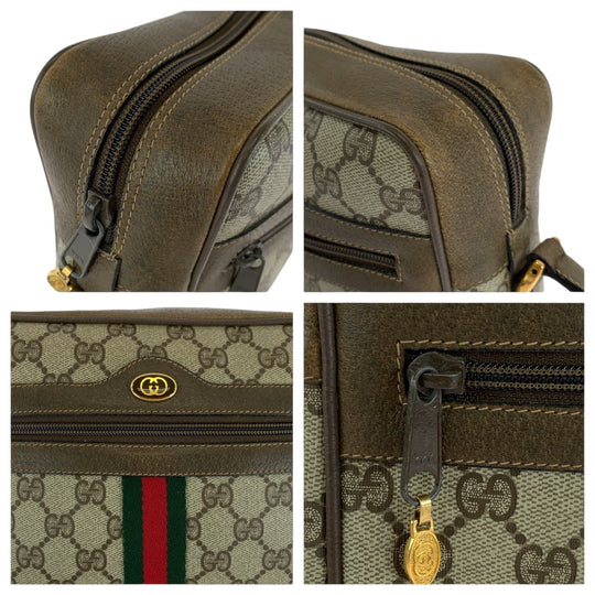 GUCCI Shoulder Bag 98 02 005 GG Supreme Canvas Beige Brown Gold Metal Shoulder Bag pochette Sherry Line Old Gucci Women Used Authentic