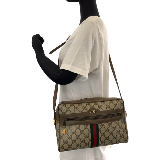 GUCCI Shoulder Bag 98 02 005 GG Supreme Canvas Beige Brown Gold Metal Shoulder Bag pochette Sherry Line Old Gucci Women Used Authentic