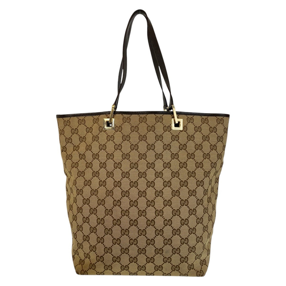 GUCCI Tote Bag 002 1098 GG canvas, leather Beige Brown Gold Metal Tote Bag Shoulder Bag Women Used Authentic