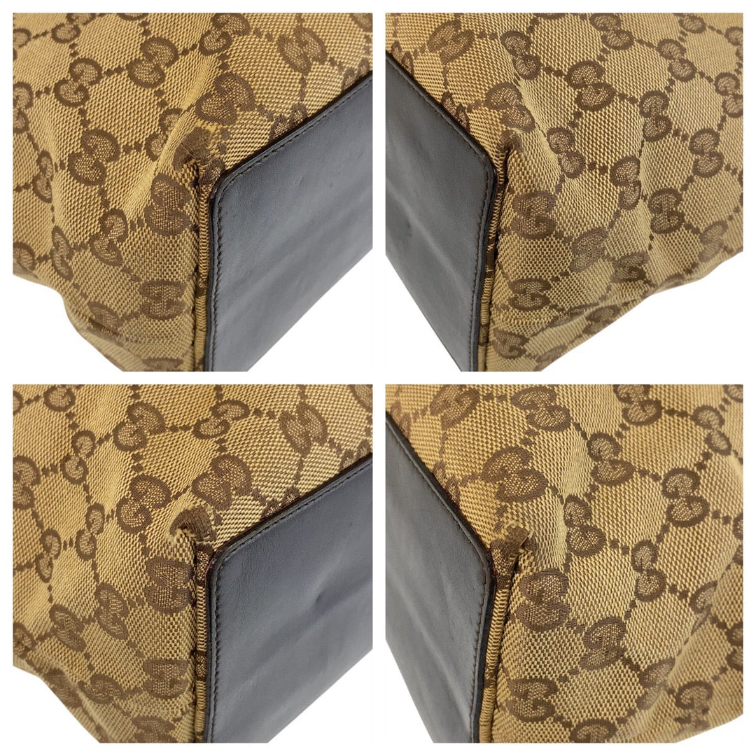 GUCCI Tote Bag 002 1098 GG canvas, leather Beige Brown Gold Metal Tote Bag Shoulder Bag Women Used Authentic