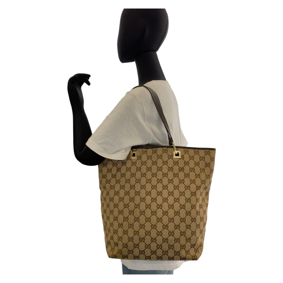 GUCCI Tote Bag 002 1098 GG canvas, leather Beige Brown Gold Metal Tote Bag Shoulder Bag Women Used Authentic