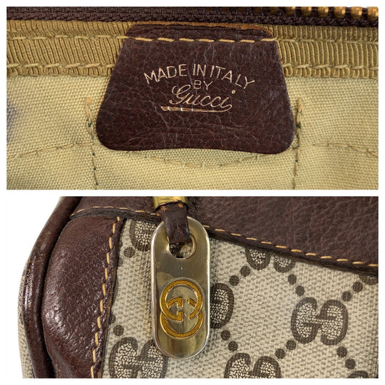 GUCCI Handbag GG Supreme canvas, leather Brown Beige Gold Metal Handbag Boston Duffel bag Sherry line Women Used Authentic