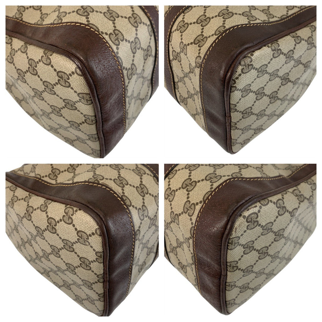 GUCCI Handbag GG Supreme canvas, leather Brown Beige Gold Metal Handbag Boston Duffel bag Sherry line Women Used Authentic