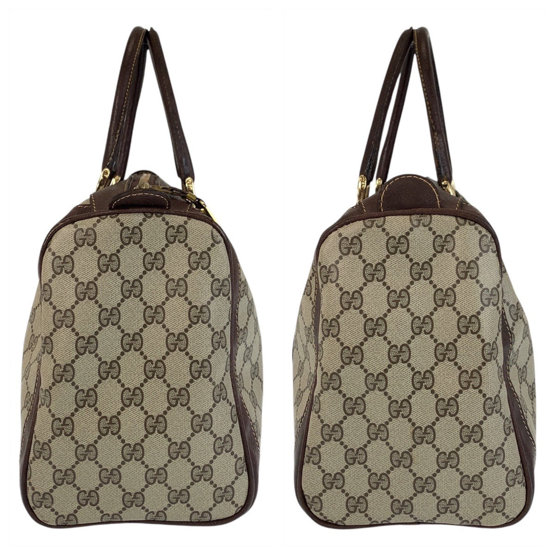 GUCCI Handbag GG Supreme canvas, leather Brown Beige Gold Metal Handbag Boston Duffel bag Sherry line Women Used Authentic
