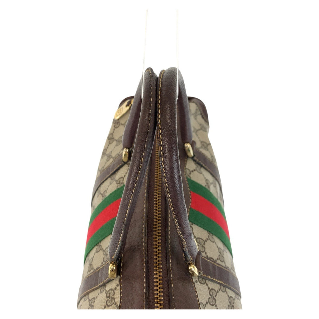 GUCCI Handbag GG Supreme canvas, leather Brown Beige Gold Metal Handbag Boston Duffel bag Sherry line Women Used Authentic