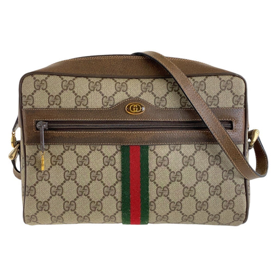 GUCCI Shoulder Bag 72 02 005 PVC, Leather Brown Gold Metal Crossbody Shoulder Bag Messenger Bag Sherry Line Old Gucci Women Used Authentic