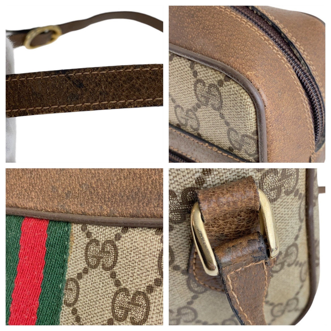 GUCCI Shoulder Bag 72 02 005 PVC, Leather Brown Gold Metal Crossbody Shoulder Bag Messenger Bag Sherry Line Old Gucci Women Used Authentic