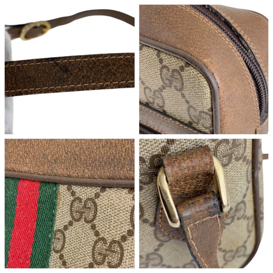 GUCCI Shoulder Bag 72 02 005 PVC, Leather Brown Gold Metal Crossbody Shoulder Bag Messenger Bag Sherry Line Old Gucci Women Used Authentic