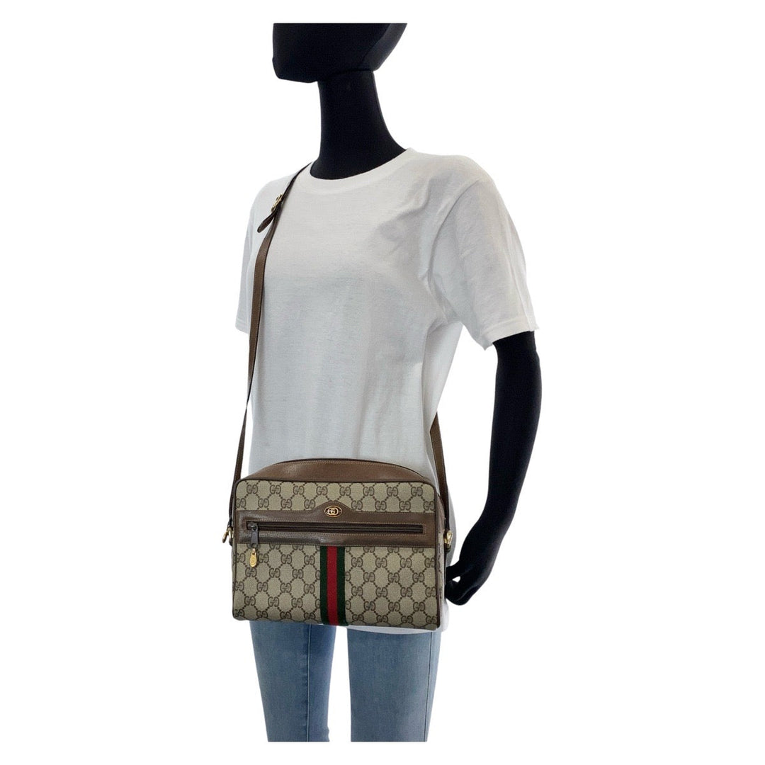 GUCCI Shoulder Bag 72 02 005 PVC, Leather Brown Gold Metal Crossbody Shoulder Bag Messenger Bag Sherry Line Old Gucci Women Used Authentic