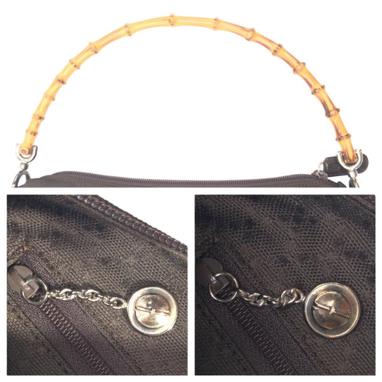 GUCCI Handbag 000 0509 polyester Brown Handbag Shoulder Bag 2WAY Bamboo Women Used Authentic