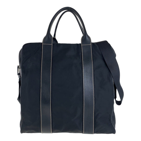PRADA Tote Bag Nylon Black SilverMetal Tote Bag Shoulder Bag Business bag Test Triangle With logo Women Used Authentic