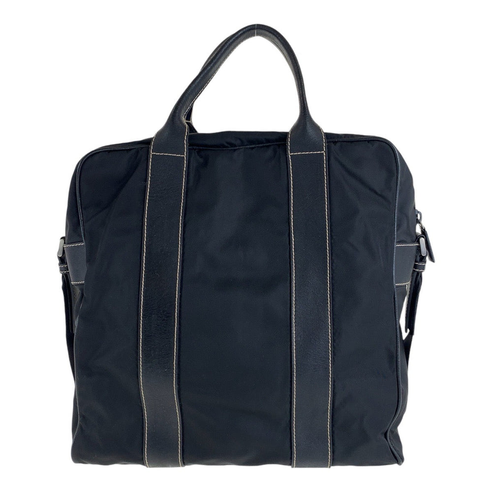 PRADA Tote Bag Nylon Black SilverMetal Tote Bag Shoulder Bag Business bag Test Triangle With logo Women Used Authentic