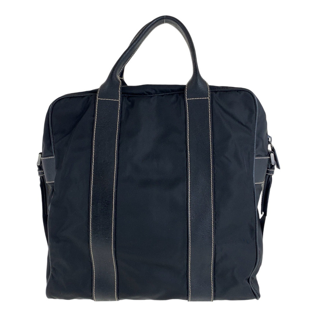 PRADA Tote Bag Nylon Black SilverMetal Tote Bag Shoulder Bag Business bag Test Triangle With logo Women Used Authentic