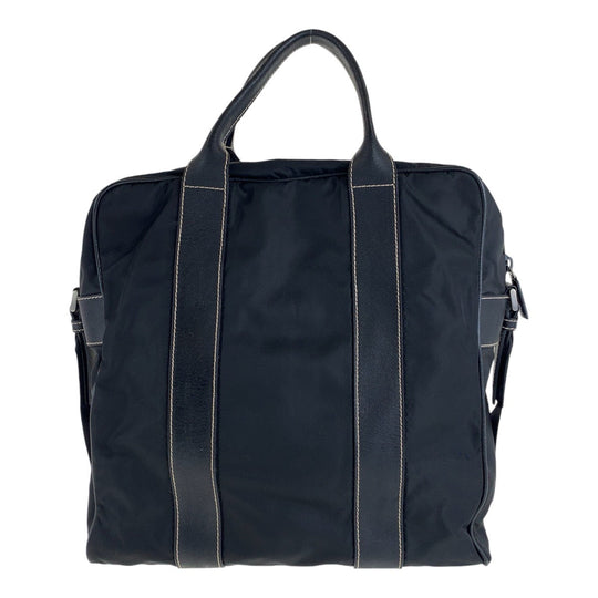 PRADA Tote Bag Nylon Black SilverMetal Tote Bag Shoulder Bag Business bag Test Triangle With logo Women Used Authentic