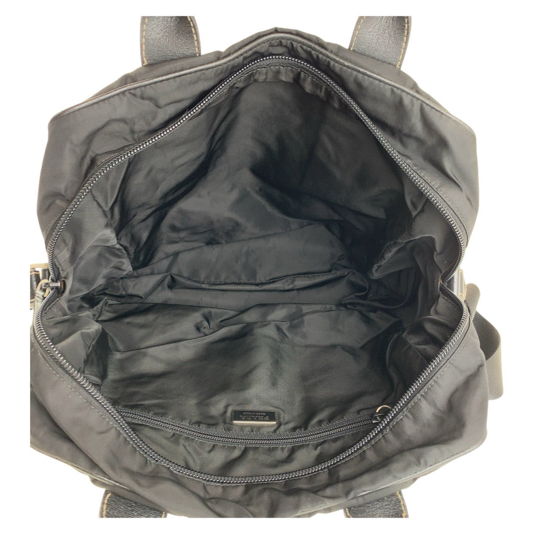 PRADA Tote Bag Nylon Black SilverMetal Tote Bag Shoulder Bag Business bag Test Triangle With logo Women Used Authentic