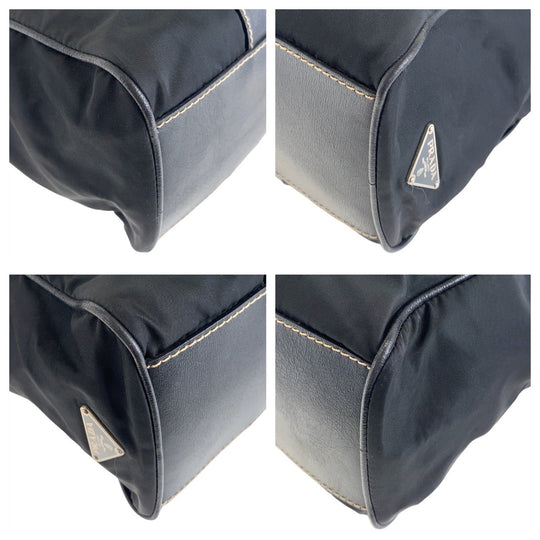 PRADA Tote Bag Nylon Black SilverMetal Tote Bag Shoulder Bag Business bag Test Triangle With logo Women Used Authentic