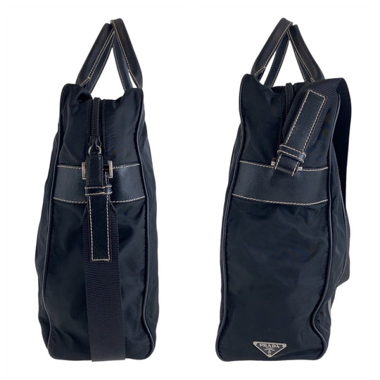 PRADA Tote Bag Nylon Black SilverMetal Tote Bag Shoulder Bag Business bag Test Triangle With logo Women Used Authentic