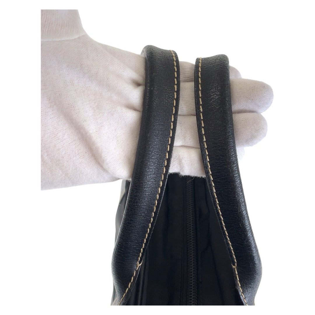 PRADA Tote Bag Nylon Black SilverMetal Tote Bag Shoulder Bag Business bag Test Triangle With logo Women Used Authentic