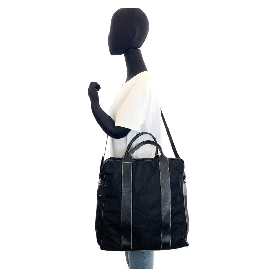 PRADA Tote Bag Nylon Black SilverMetal Tote Bag Shoulder Bag Business bag Test Triangle With logo Women Used Authentic