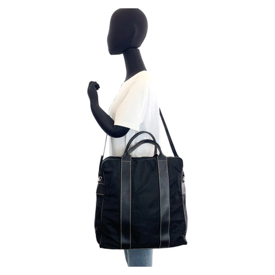PRADA Tote Bag Nylon Black SilverMetal Tote Bag Shoulder Bag Business bag Test Triangle With logo Women Used Authentic