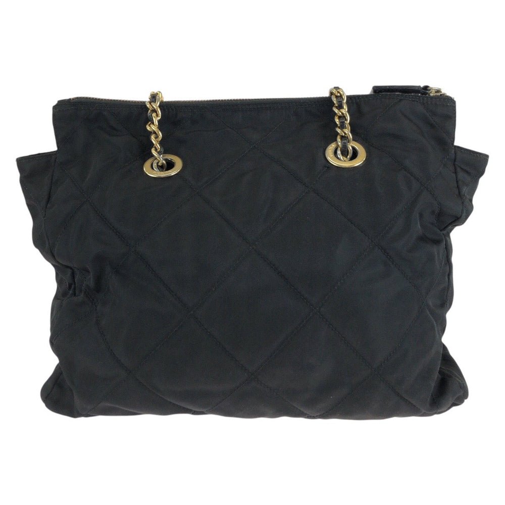 PRADA Shoulder Bag Nylon Black GoldMetal ChainShoulder Bag Test Triangle with logo quilting Women Used Authentic