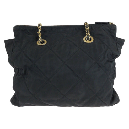 PRADA Shoulder Bag Nylon Black GoldMetal ChainShoulder Bag Test Triangle with logo quilting Women Used Authentic