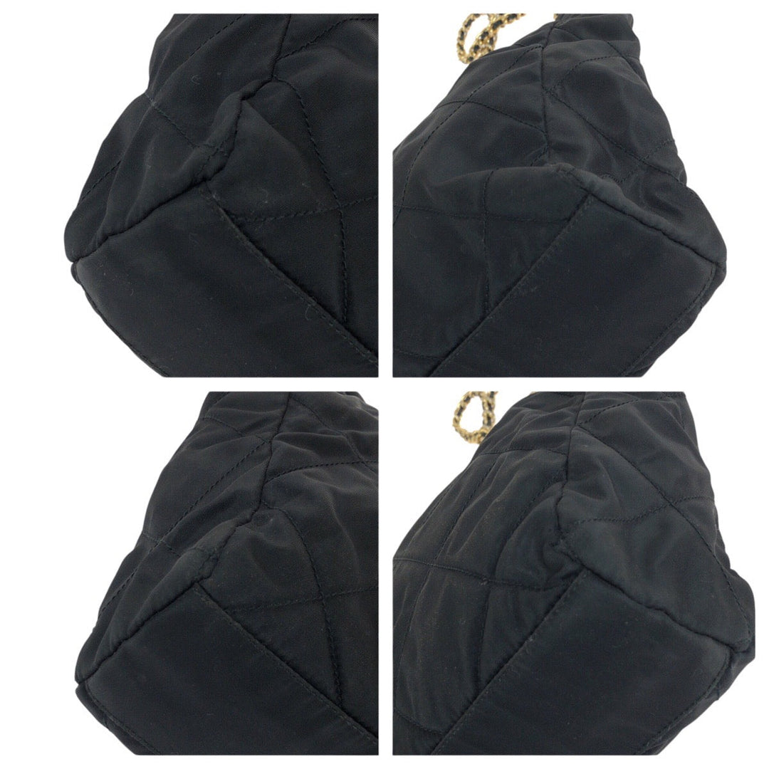 PRADA Shoulder Bag Nylon Black GoldMetal ChainShoulder Bag Test Triangle with logo quilting Women Used Authentic
