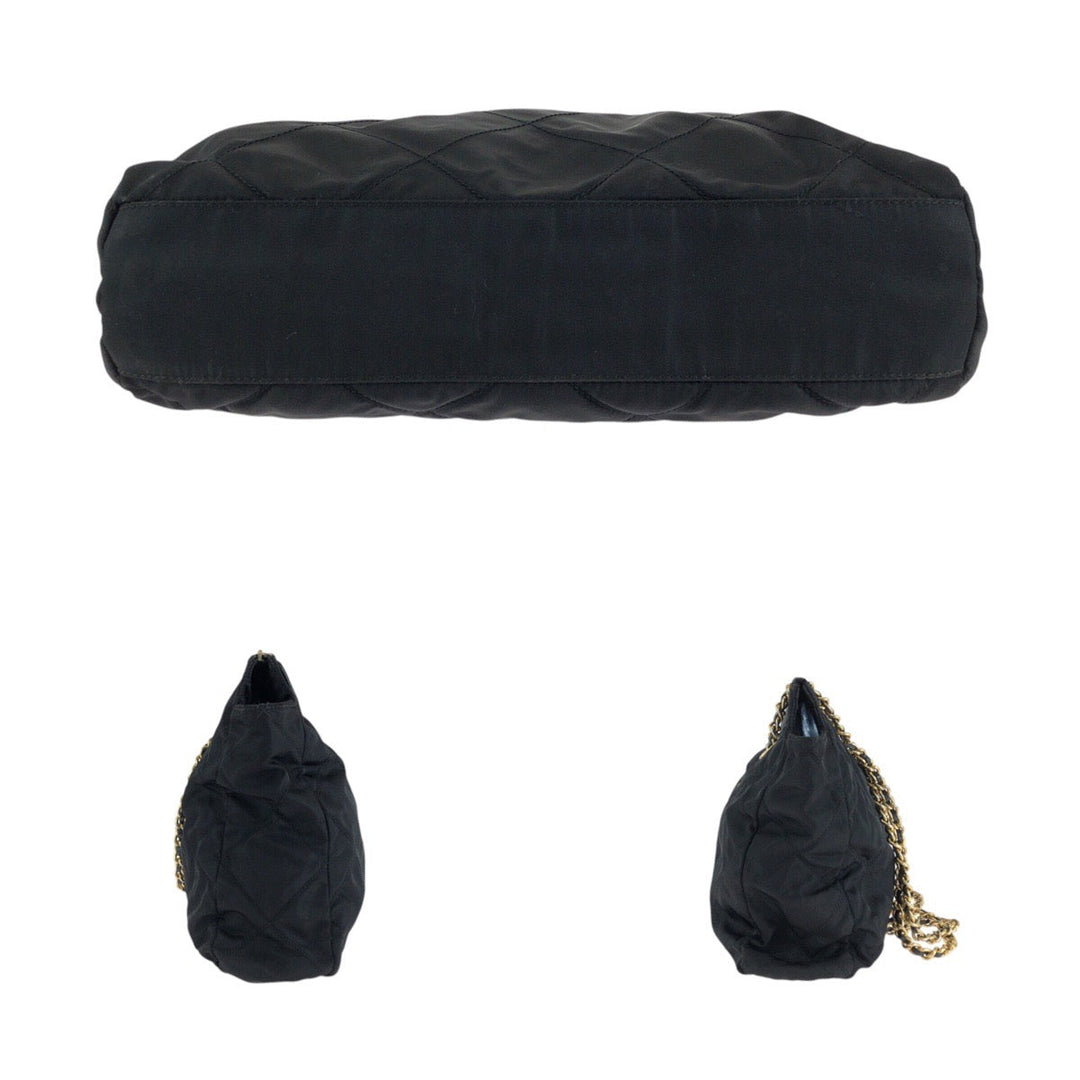 PRADA Shoulder Bag Nylon Black GoldMetal ChainShoulder Bag Test Triangle with logo quilting Women Used Authentic