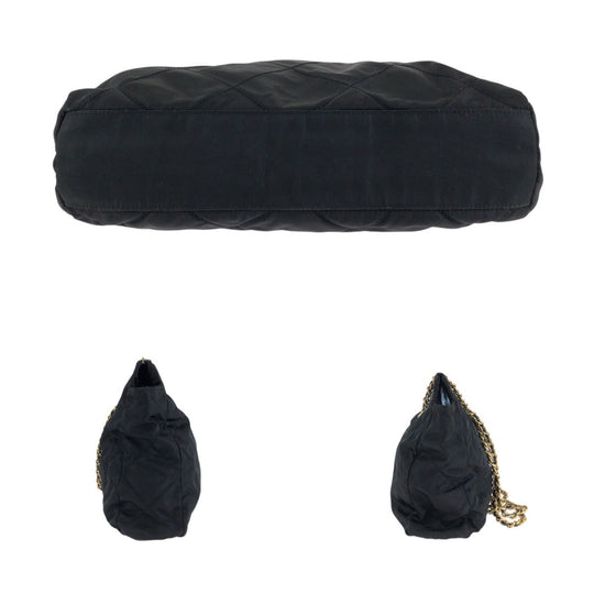 PRADA Shoulder Bag Nylon Black GoldMetal ChainShoulder Bag Test Triangle with logo quilting Women Used Authentic