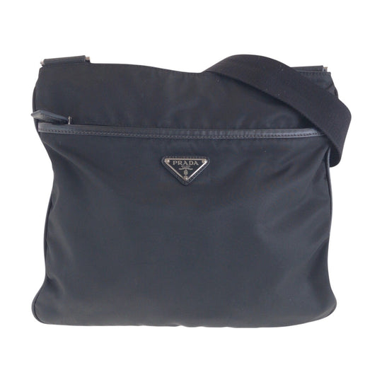 PRADA Shoulder Bag Nylon Black SilverMetal Crossbody Shoulder Bag Test Triangle With logo Women Used Authentic