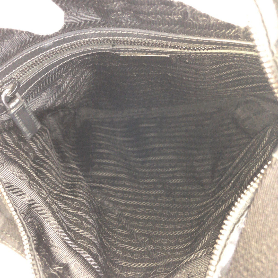 PRADA Shoulder Bag Nylon Black SilverMetal Crossbody Shoulder Bag Test Triangle With logo Women Used Authentic