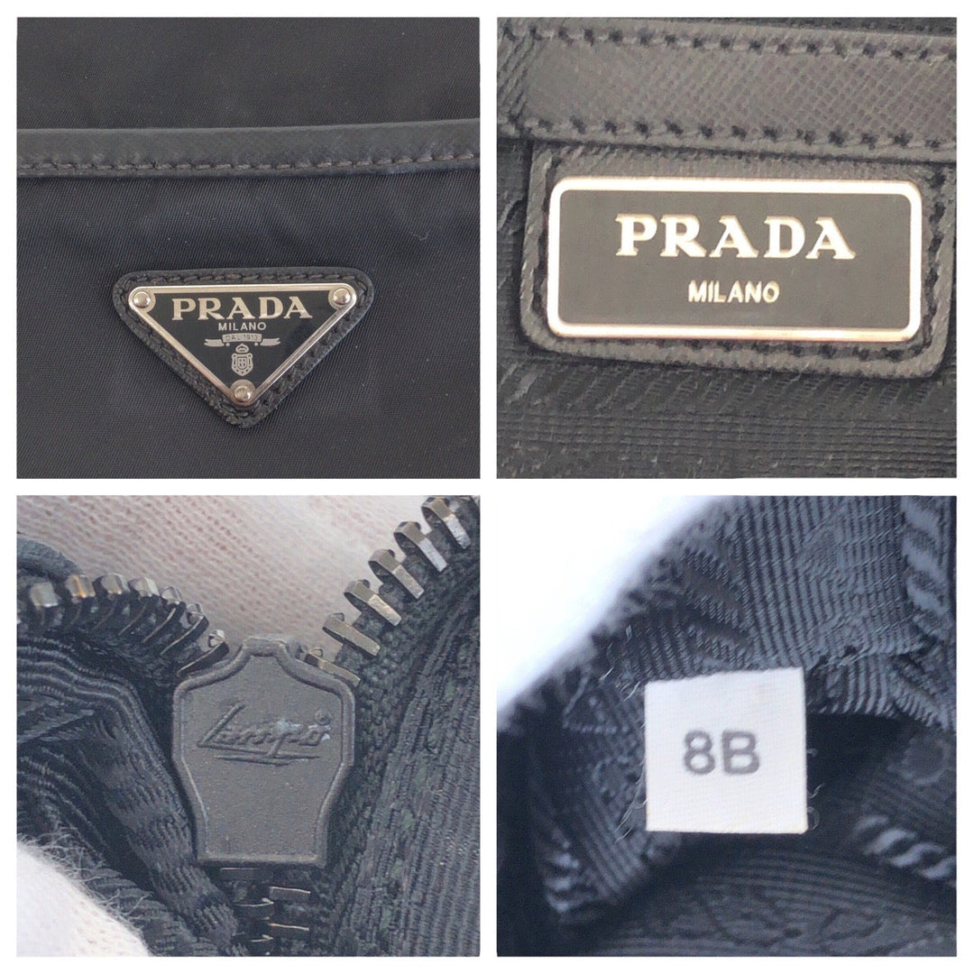 PRADA Shoulder Bag Nylon Black SilverMetal Crossbody Shoulder Bag Test Triangle With logo Women Used Authentic