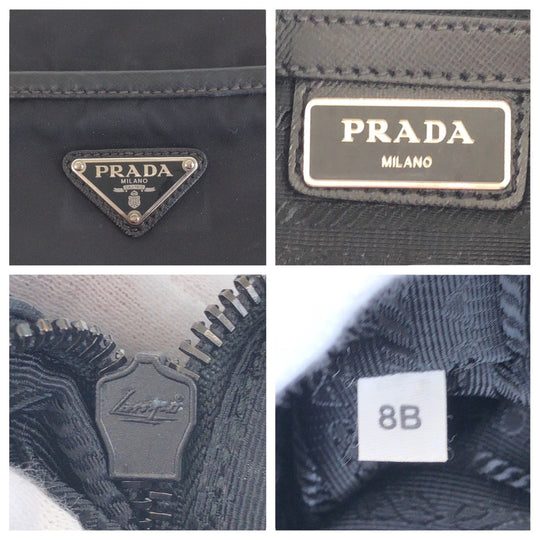 PRADA Shoulder Bag Nylon Black SilverMetal Crossbody Shoulder Bag Test Triangle With logo Women Used Authentic